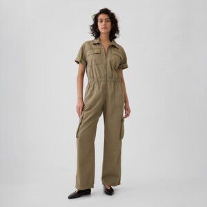 NWT Gap $118 Khaki Utility Cargo Jumpsuit Boilersuit Hayes Brown Sz 00 NEW XS